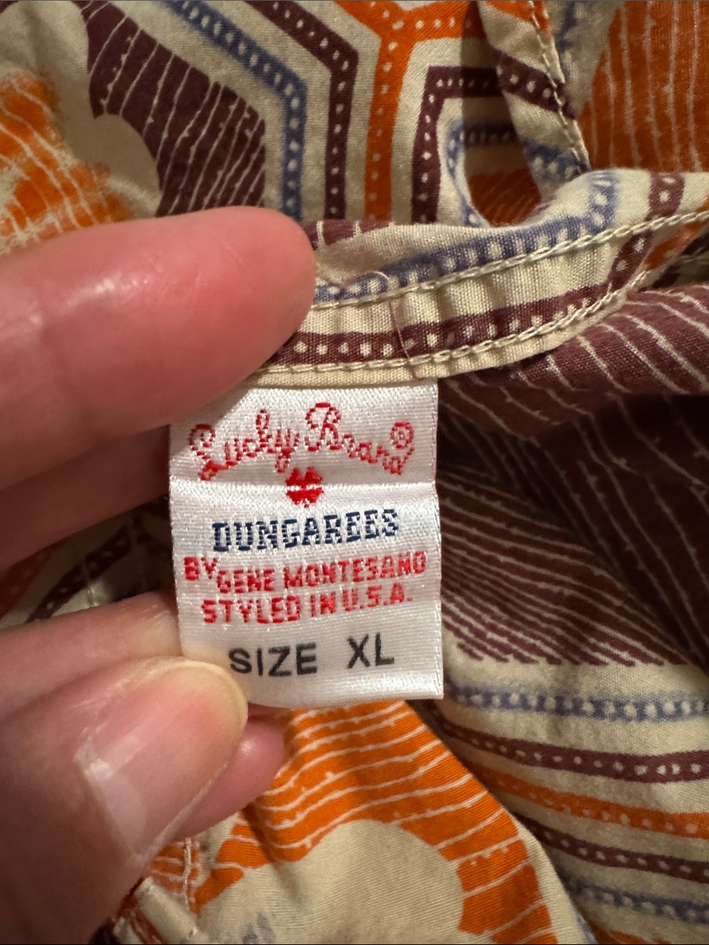 Vintage Lucky Brand Geometric Floral Long Sleeve Button Down Shirt Orange-XL - Picture 9 of 10